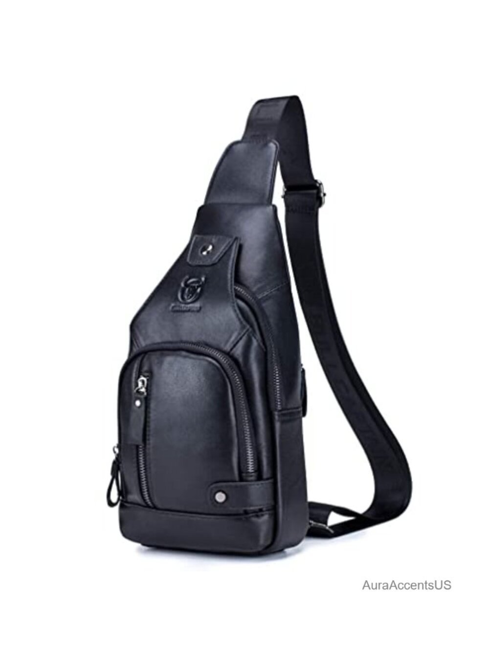 Genuine Leather Crossbody Sling Bag Chest Daypack USB Port